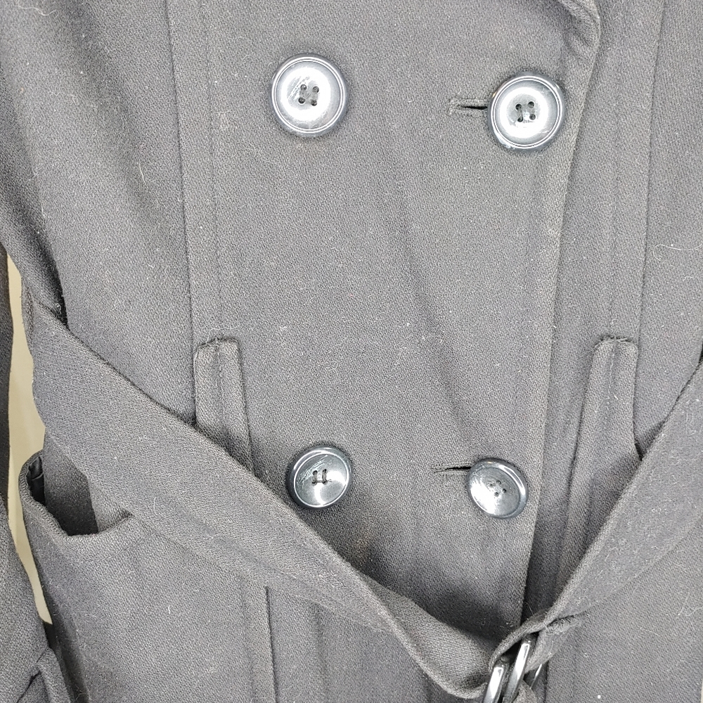 Steve Madden Double Breasted Black Wool Trenchcoat - Picture 4 of 13